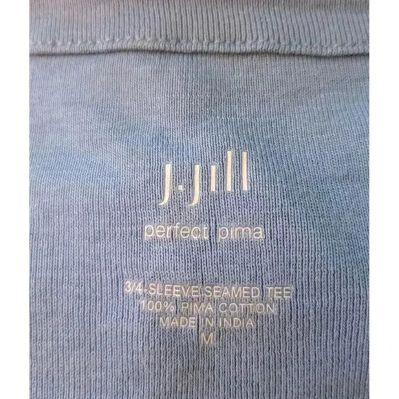J Jill Perfect Pima 3/4 Sleeve V-Neck Tee Seamed 100% Pima Cotton Blue Sz Medium - Picture 3 of 5